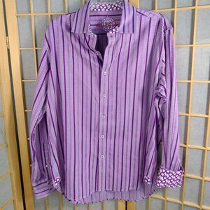 Robert Graham Purple Striped Shirt Tailored Fit Size L